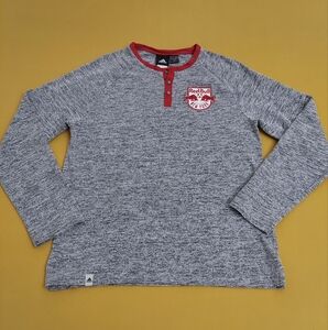 Adidas Red Bull New York Soccer Shirt Size Medium Long Sleeve Henley Tee